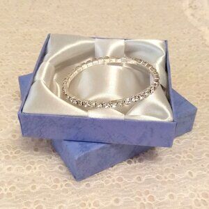 NEW Silver Plated Round Clear Crystal Size 4mm Tennis Stretch Bracelet
